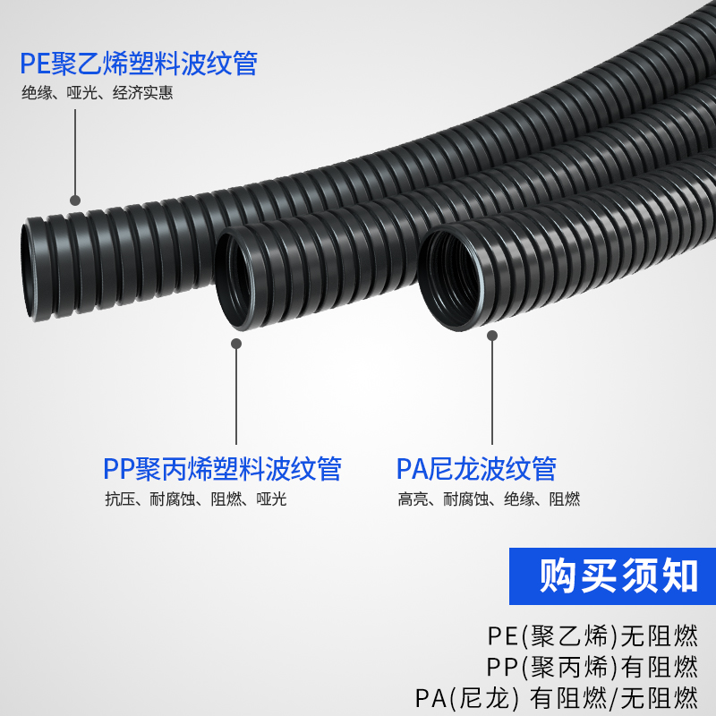 PE波纹管电线软管PP防水阻燃穿线管塑料电工套管PA螺纹管蛇皮管 - 图1