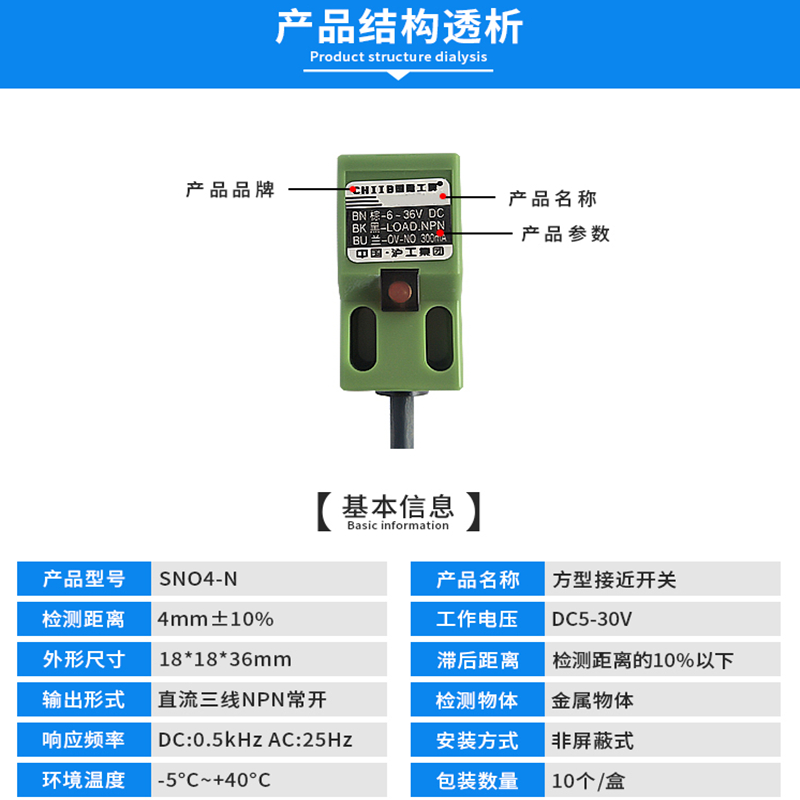 沪工方形接近开关SN04-N Y P金属感应传感器直流二三线NPN常开24V - 图0