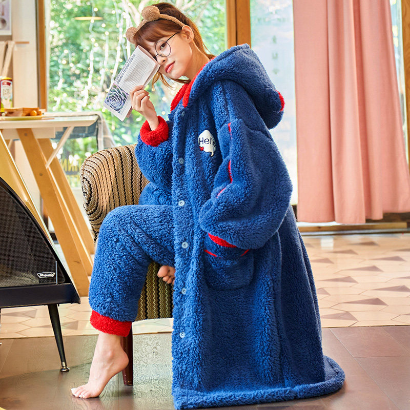 秋冬季珊瑚绒加绒长款可爱睡袍 梦依情睡袍/浴袍