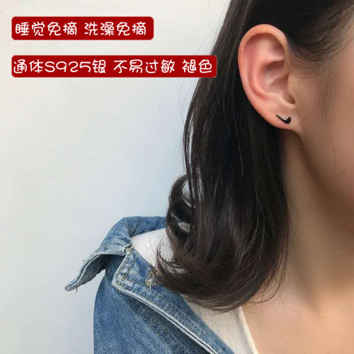 耳钉简约冷淡风高级感森系黑暗女小巧网红黑色925纯银养耳耳饰 - 图2