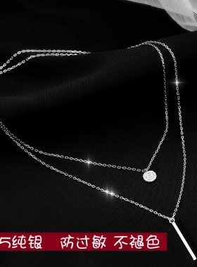 双层项链女纯银轻奢小众设计感高级简约仙气不掉色2021年新款女