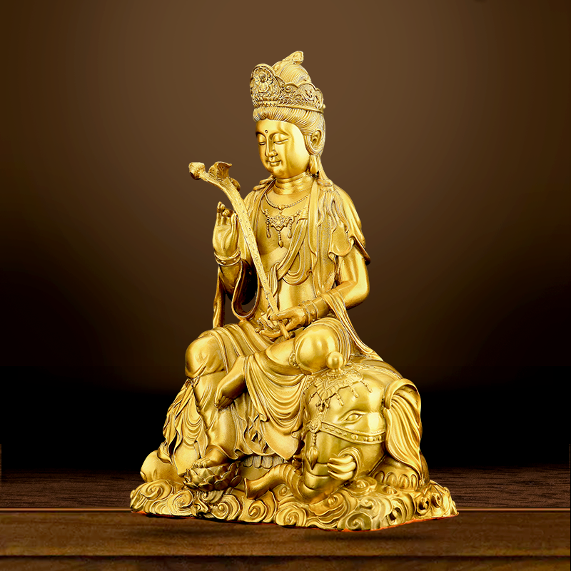 1黄铜文殊菩萨铜像摆件普贤菩萨坐像华严三圣佛像文书普萨家用,淘宝优惠券,粉丝福利购,淘宝优惠卷