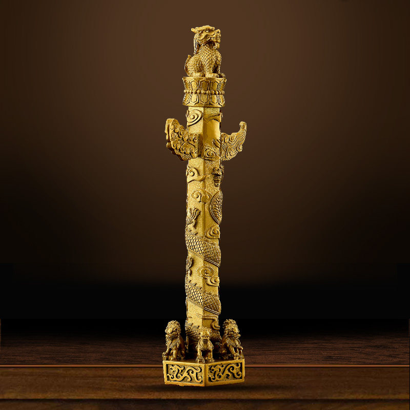 1华表摆件黄铜九龙柱盘龙柱聚财龙中华柱家居办公室客厅装饰华表,淘宝优惠券,粉丝福利购,淘宝优惠卷