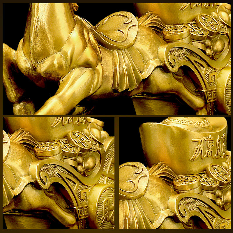 1纯黄铜马摆件马拉车黄金万两吉祥马金钱福袋客厅店铺礼品马上发,淘宝优惠券,粉丝福利购,淘宝优惠卷