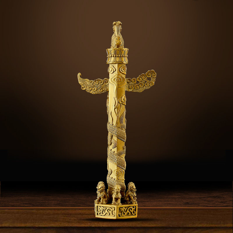 1华表摆件黄铜九龙柱盘龙柱聚财龙中华柱家居办公室客厅装饰华表,淘宝优惠券,粉丝福利购,淘宝优惠卷