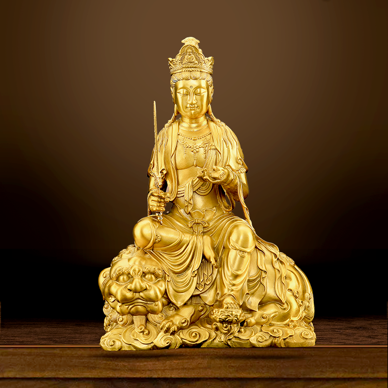 1黄铜文殊菩萨铜像摆件普贤菩萨坐像华严三圣佛像文书普萨家用,淘宝优惠券,粉丝福利购,淘宝优惠卷