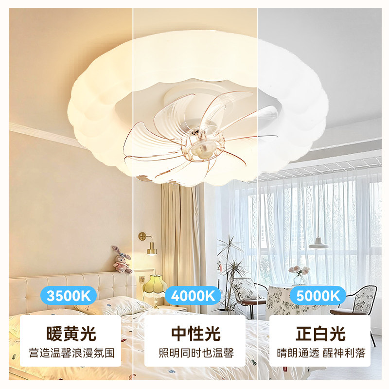 雷士照明摇头风扇灯吊灯奶油风主灯现代简约灯具卧室灯法式客厅灯