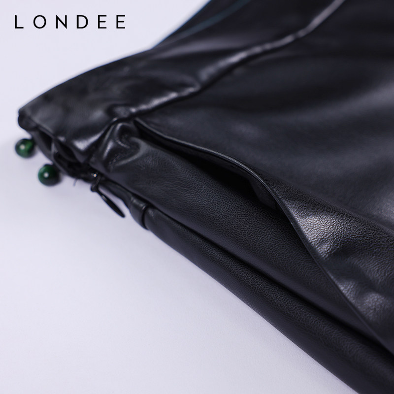 Londee/龙笛复古时尚休闲皮裤女简约气质显瘦宽松百搭长裤4T24675,淘宝优惠券,粉丝福利购,淘宝优惠卷