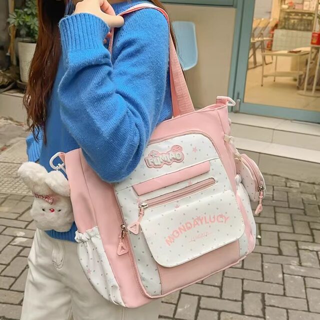 Japanese ins cute college style shoulder tote bag for female students attending class portable tutoring bag large capacity crossbody bag
