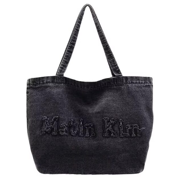 Korean letter embroidered denim large capacity armpit bag