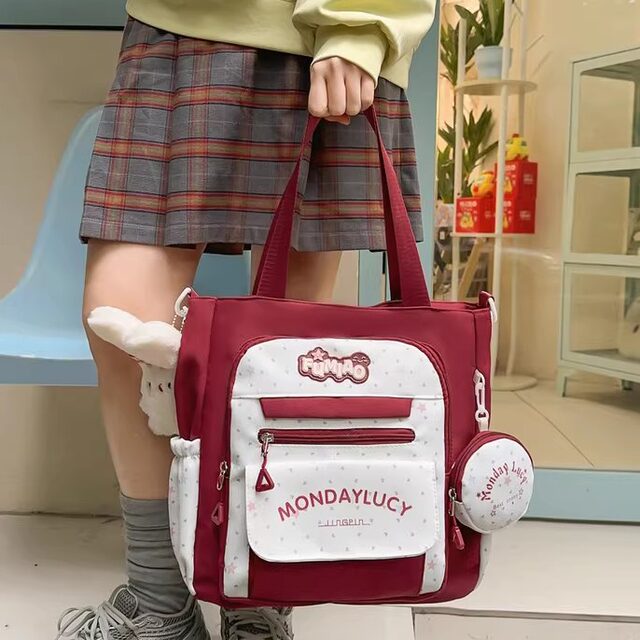 Japanese ins cute college style shoulder tote bag for female students attending class portable tutoring bag large capacity crossbody bag