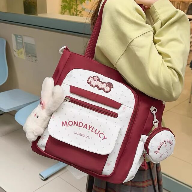 Japanese ins cute college style shoulder tote bag for female students attending class portable tutoring bag large capacity crossbody bag