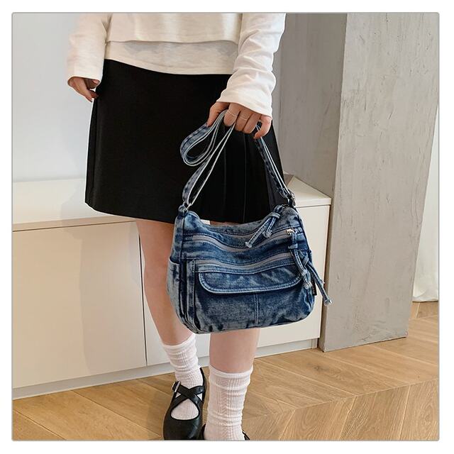 2026 New Denim Lazy Style Retro Shoulder Bag Women's Small Backpack Travel Commuting Lightweight Casual Crossbody Bag