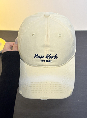 鸭舌帽男晕染复古破洞款正体EST 1987斜体new york刺绣棒球帽子女