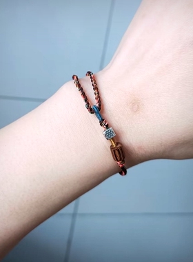 情侣925银小方珠民族风手工手绳