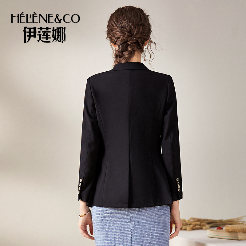 伊莲娜黑色外套女2020新款秋装西服 heleneco西装