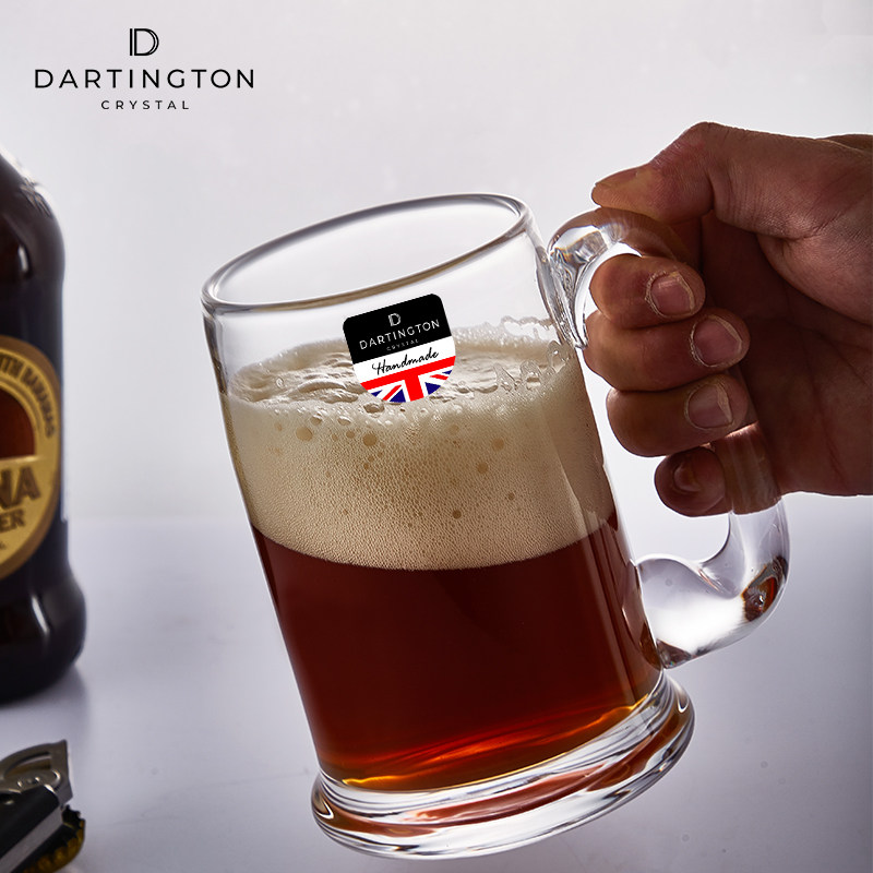 英国原装进口dartington水晶啤酒杯子家用高档大容量带把玻璃杯