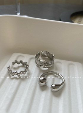 925纯银几何豆豆开口开口戒指