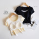 Lyocell cotton 7A ເສື້ອຍືດຄໍແຂນສັ້ນ ໜາ ຕ້ານເຊື້ອແບັກທີເຣັຍ padded ຕ້ານເຊື້ອແບັກທີເຣັຍເສື້ອຍືດແຂນສັ້ນສໍາລັບແມ່ຍິງ, ປອມສອງສິ້ນເຫມາະພາຍໃນ.