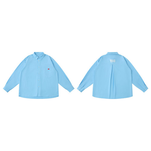 warmtrees 2025新款秋树树脆脆乐园瓢虫压印标天蓝色纸感长袖衬衫 - 图3