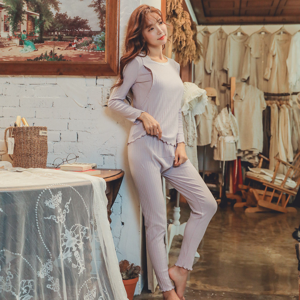 孕妇三件套装秋冬季加绒月子服睡衣 lmsj服饰家居服套装