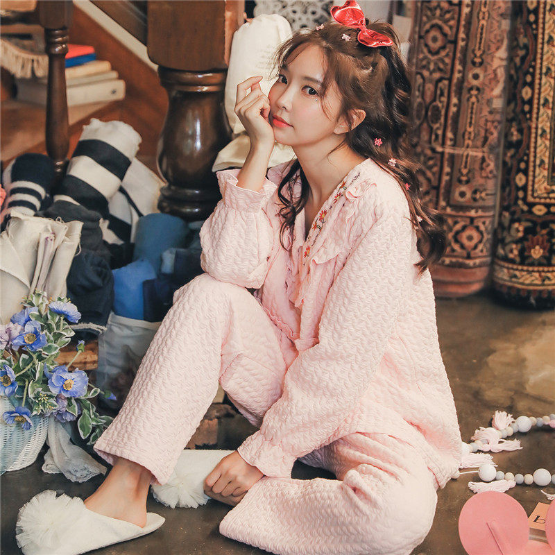 月子服里外纯棉空气棉秋冬季睡衣 lmsj服饰家居服套装