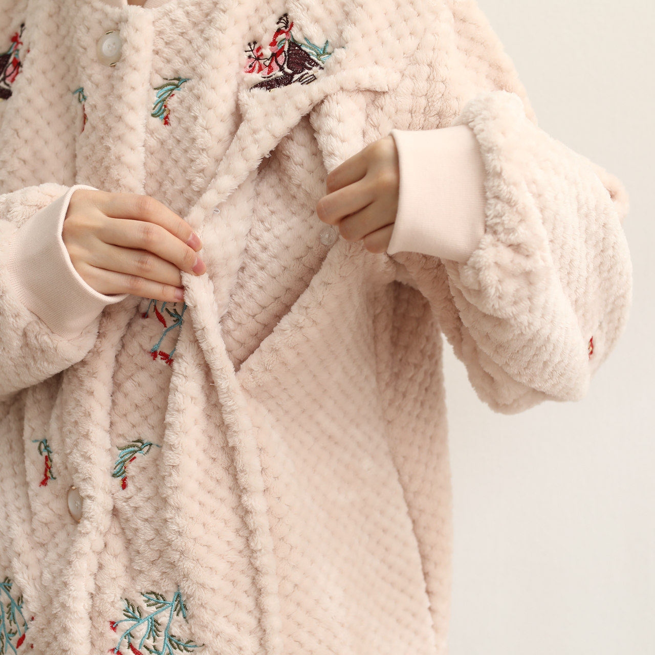 月子服产后秋冬加绒法兰珊瑚绒睡衣 lmsj服饰家居服套装