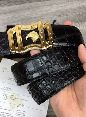 史蒂芬皮带男 新款不规则老鹰头男士牛皮鳄鱼纹不锈钢扣百搭腰带