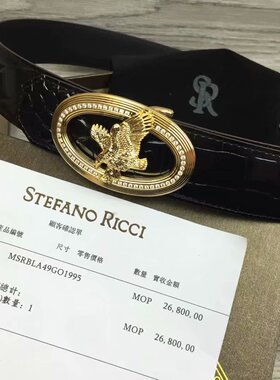 史蒂芬皮带男 新款椭圆镶钻飞鹰男士牛皮鳄鱼纹不锈钢扣百搭腰带