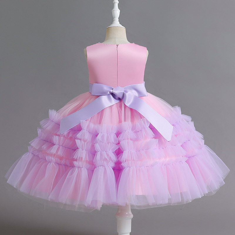 女童礼服无袖网纱蓬蓬公主裙粉紫色连衣裙表演节目花童晚宴裙礼服