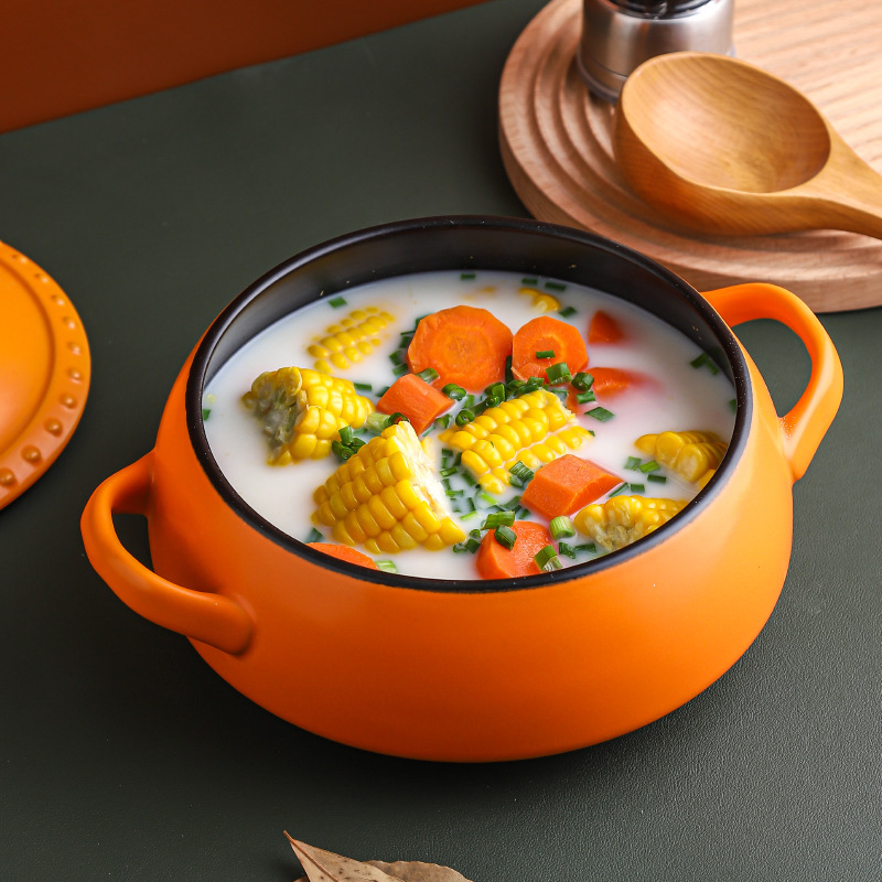 陶瓷砂锅色釉煲汤炖锅韩式家用汤煲礼品双耳带盖明火砂锅-图1