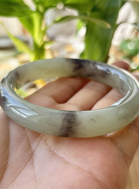 天然和田玉手镯烟紫晴水56.1原物实拍玉石手镯正品A货和田玉镯子