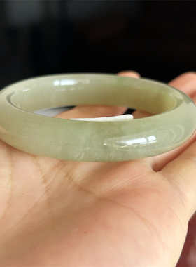 天然和田玉手镯翠青绿54.3原物实拍玉石手镯A货正品和田玉手镯子