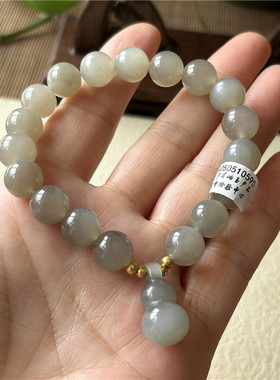 天然和田玉烟紫玉手链原物实拍圆珠配葫芦正品新疆和田玉单圈手串