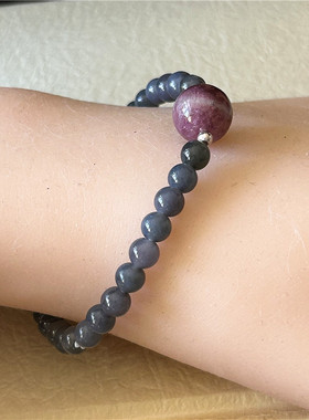 天然和田玉烟紫手链女碧玺手链原物实拍正品A新疆和田玉单圈手串