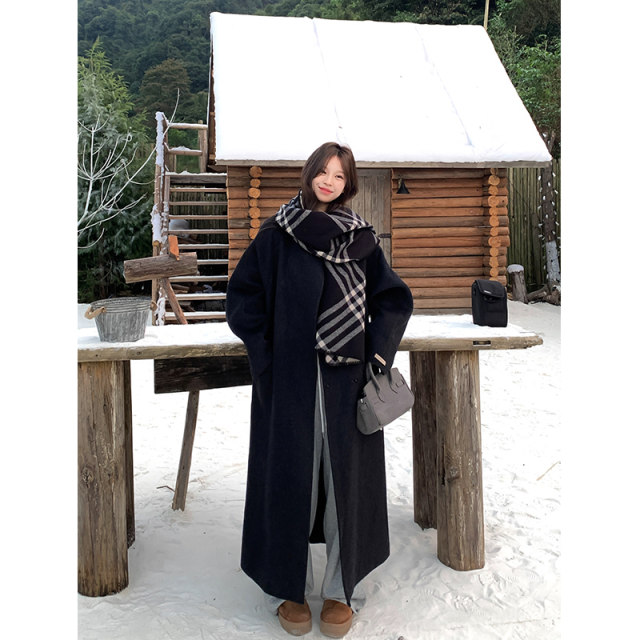 Adan 费城立领双面呢大衣2025冬季复古宽松设计感羊毛长款外套女