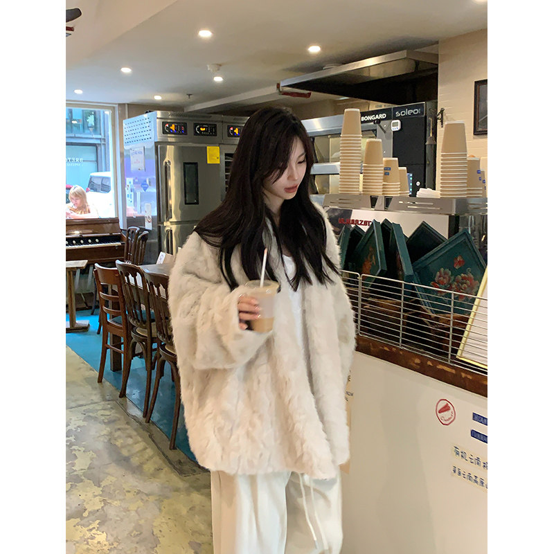 Adan仿兔毛浴袍外套冬季韩系宽松慵懒百搭皮毛一体环保皮草大衣女,淘宝优惠券,粉丝福利购,淘宝优惠卷