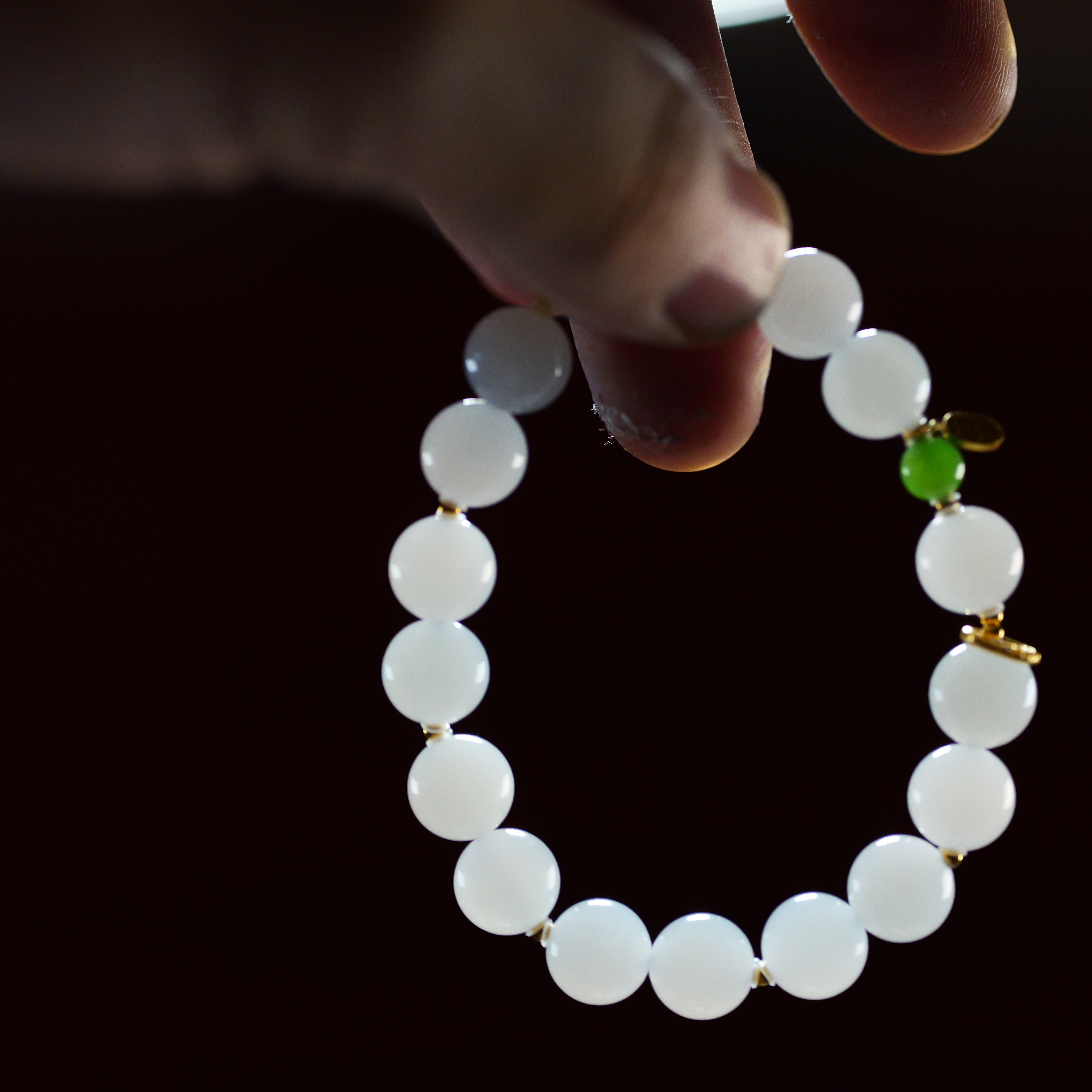 花桐里  《雪间春》天然白玉18K金大吉手串DIY手串 - 图0