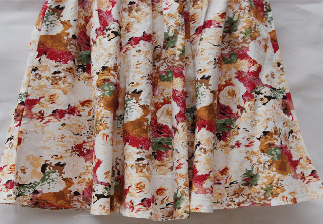 Preppy printed ladylike linen knee-length skirt