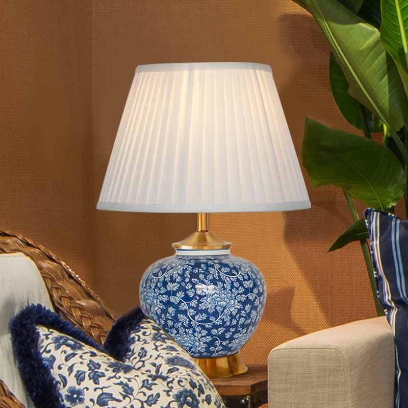 新中式青花瓷苹果瓶陶瓷台灯古典家居客厅沙发边几灯具卧室床头灯