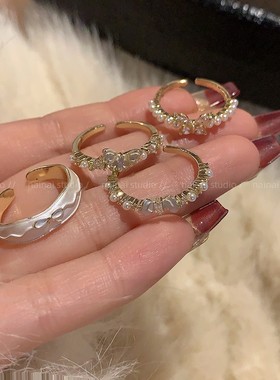 超仙白色滴釉戒指~锆石蝴蝶结食指戒2025早春新款高级感珍珠指环