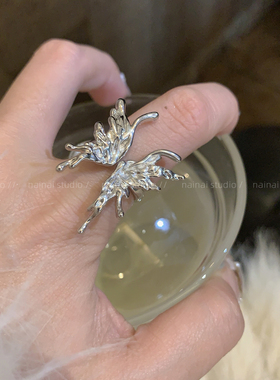 液态蝴蝶戒指~冷淡风小众设计食指戒2025新款高级感独特感指环女A