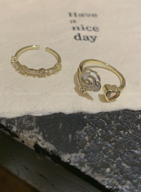 山茶花戒指2只装~浪漫法式高级感轻奢爱心叠戴食指戒小众指环ins