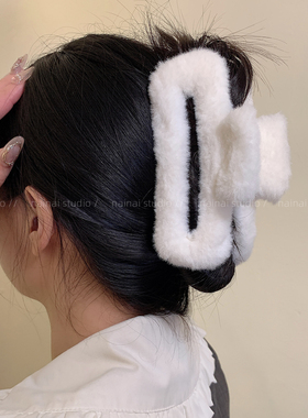 毛绒绒大号抓夹~秋冬后脑勺盘发鲨鱼夹气质高级感韩系发夹发饰女A