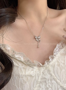 蝴蝶结项链~超闪高级感锆石锁骨链2025新款轻奢小众韩系配饰女夏A