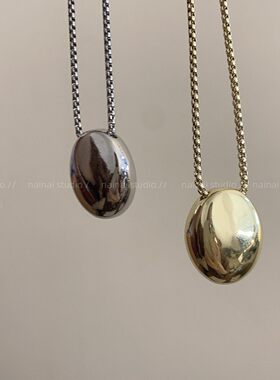 金属椭圆项链~ins风韩系冷淡风吊坠卫衣毛衣链小众设计个性配饰女