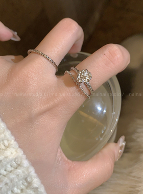 bling戒指~叠戴简约小众设计韩国ins食指戒高级感银色冷淡风指环A