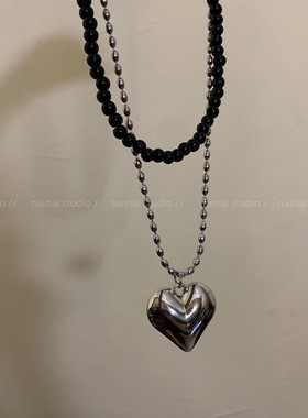 黑色爱心项链~fever同款韩国博主ins风毛衣链秋季新款卫衣链长款