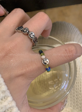 笑脸戒指~弹力可调节韩系ins风叠戴食指戒2025秋冬新款小众指环A