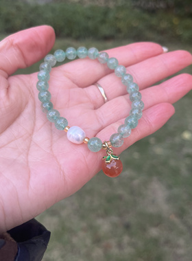 杭州香积天然绿草莓晶手链女小众简约百搭小清新新中式绿色手串珠